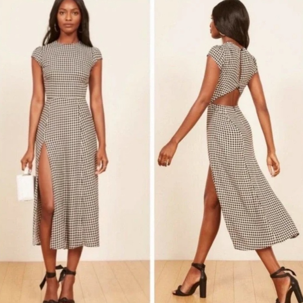 Reformation Black and White Gingham Midi Dress size 0 xs - Picture 4 of 10